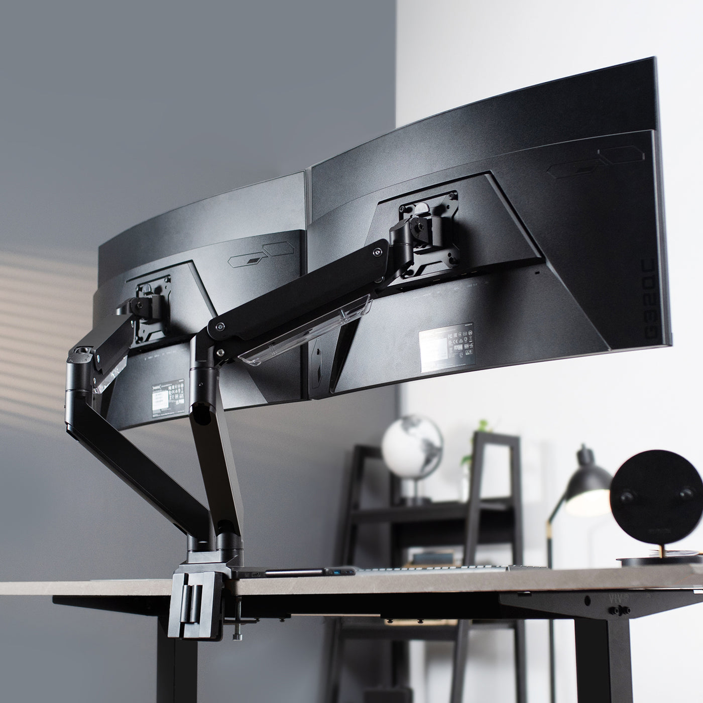 Pneumatic Arm Dual Ultrawide Monitor Desk Mount with Docking Station