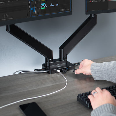 Pneumatic Arm Dual Ultrawide Monitor Desk Mount with Docking Station