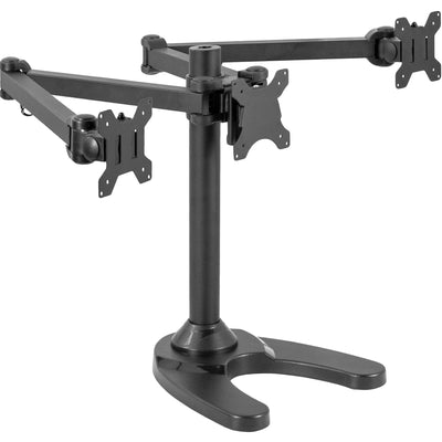 Sturdy height adjustable triple monitor desk stand.