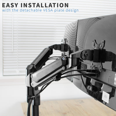 Pneumatic Arm Dual Monitor Desk Mount with Easy Installation