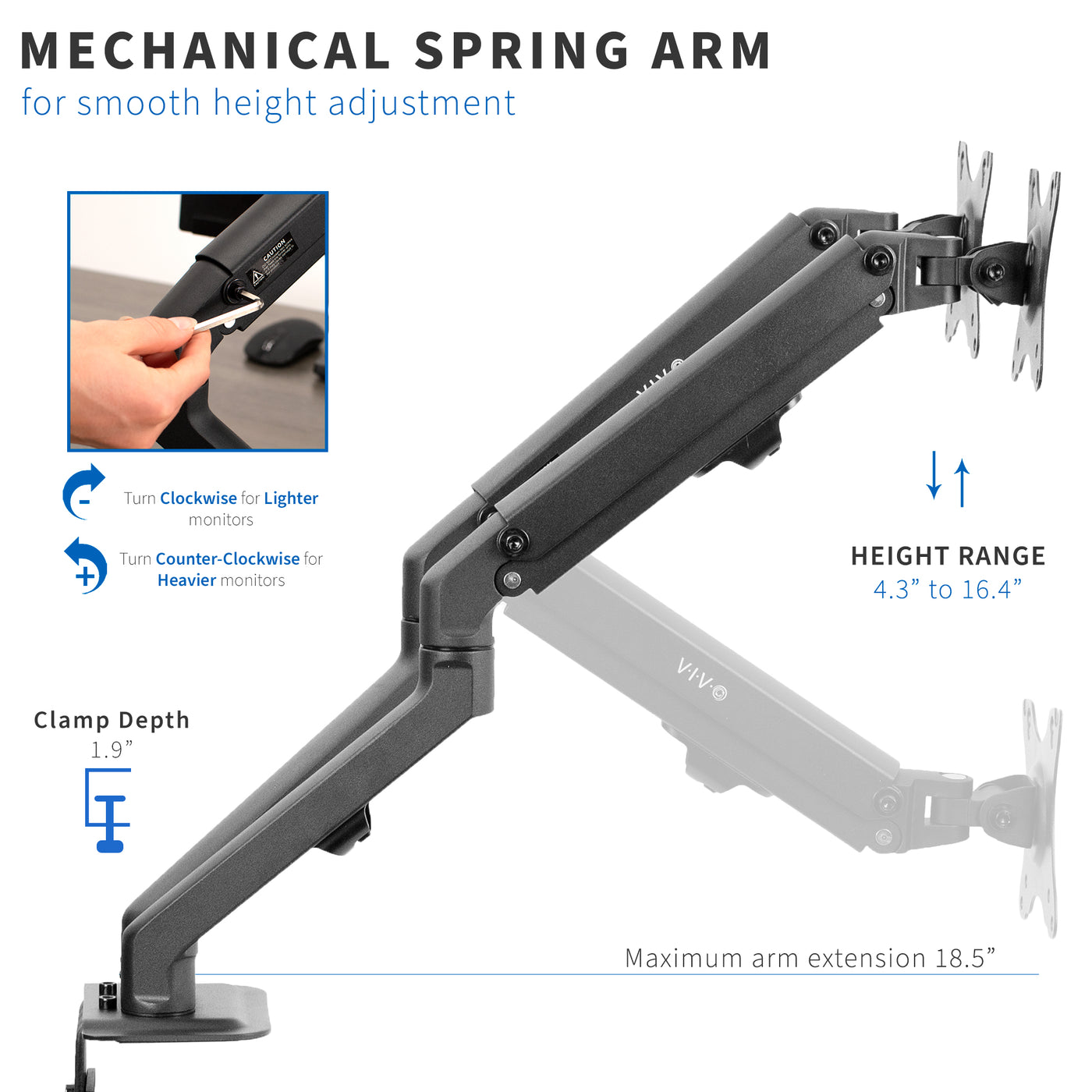 Mechanical Arm Dual Monitor Desk Mount