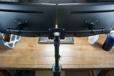 Low profile design of dual monitor mount.